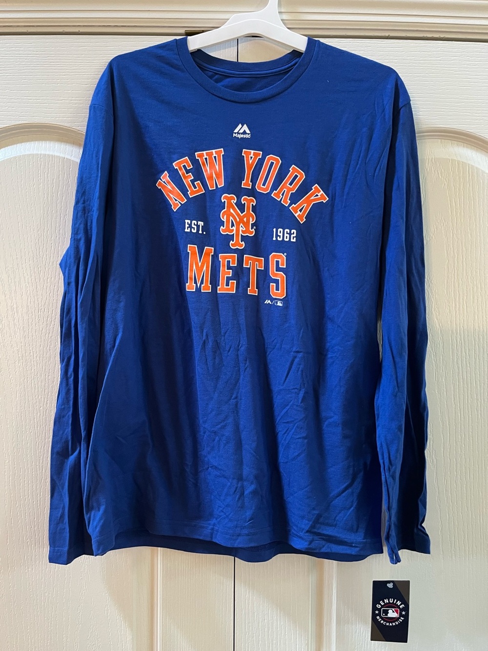 Majestic New York Mets Long Sleeve Shirt - Blue with Orange Logos